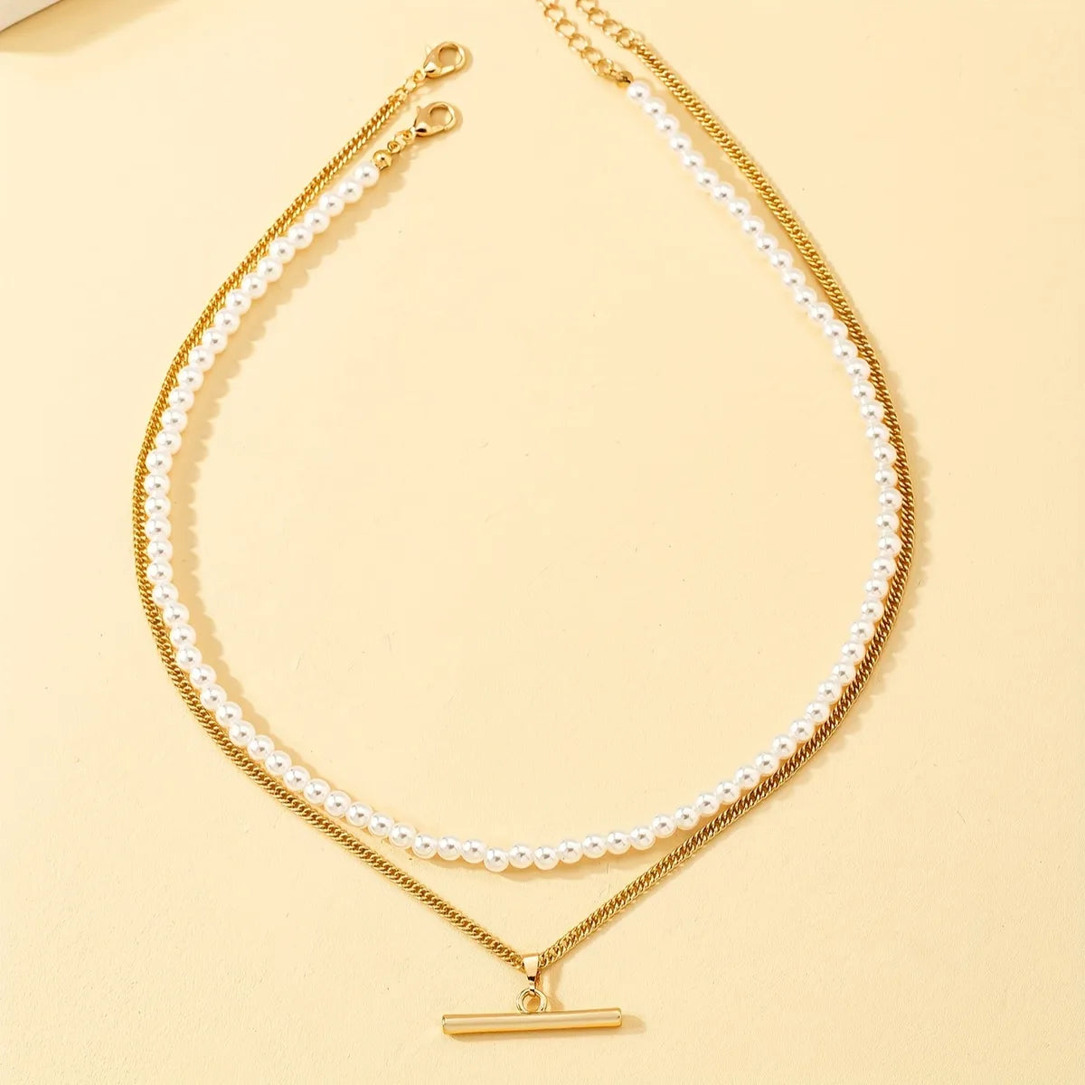 Beach Simple Style Solid Color Plastic Zinc Alloy Beaded Women'S Double Layer Necklaces