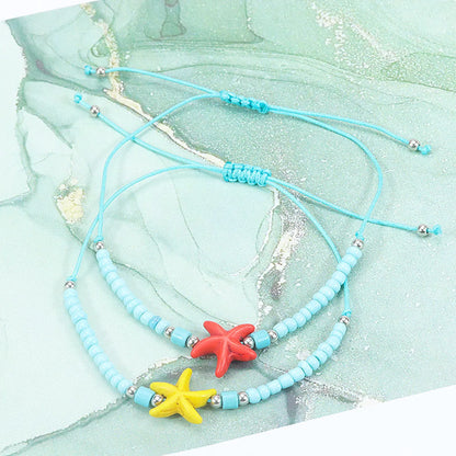 Beach Starfish Glass Beaded Unisex Drawstring Bracelets