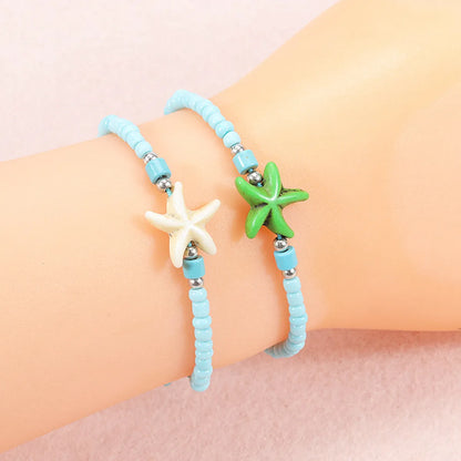 Beach Starfish Glass Beaded Unisex Drawstring Bracelets