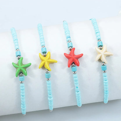 Beach Starfish Glass Beaded Unisex Drawstring Bracelets