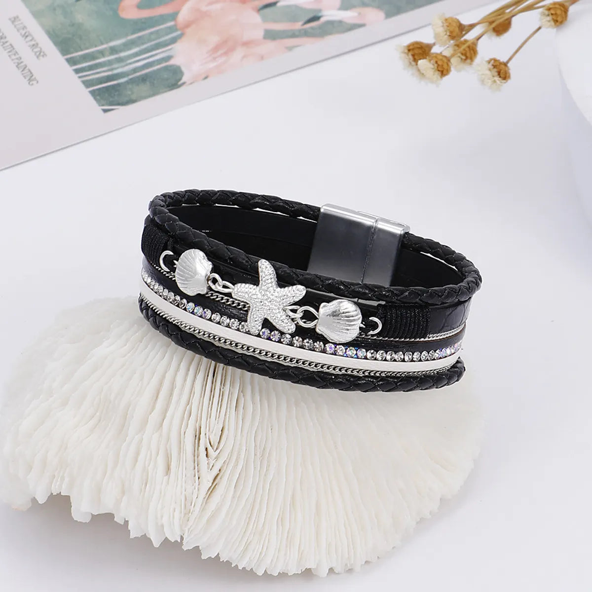 Beach Starfish Pu Leather Alloy Plating Inlay Artificial Gemstones Women's Bangle