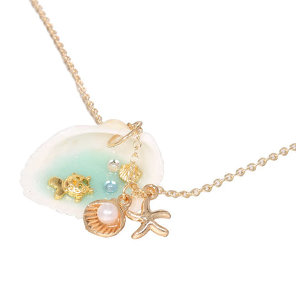 Beach Starfish Shell Alloy Shell Plating Inlay Artificial Pearls Women'S Pendant Necklace