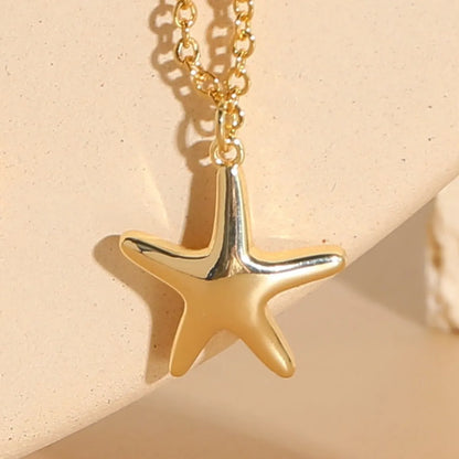 Beach Starfish Shell Copper Inlay Zircon 14k Gold Plated Pendant Necklace