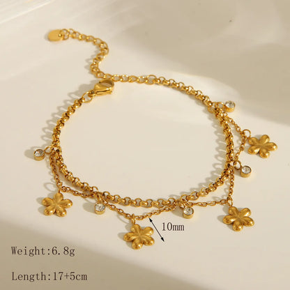 Beach Sweet Artistic Star Flower Butterfly 304 Stainless Steel 18K Gold Plated Zircon Bracelets In Bulk