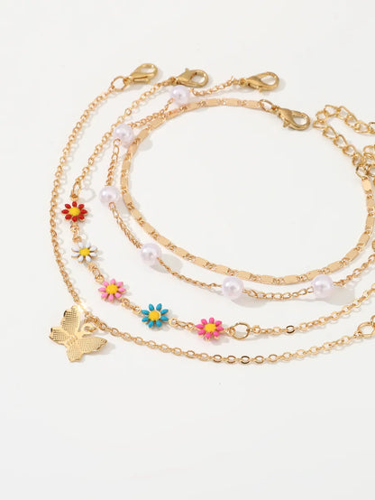 Beach Sweet Flower Butterfly Alloy Wholesale Anklet