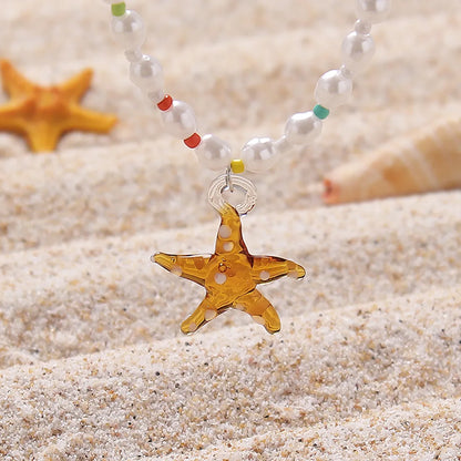 Beach Sweet Starfish Arylic Imitation Pearl Glass Wholesale Pendant Necklace