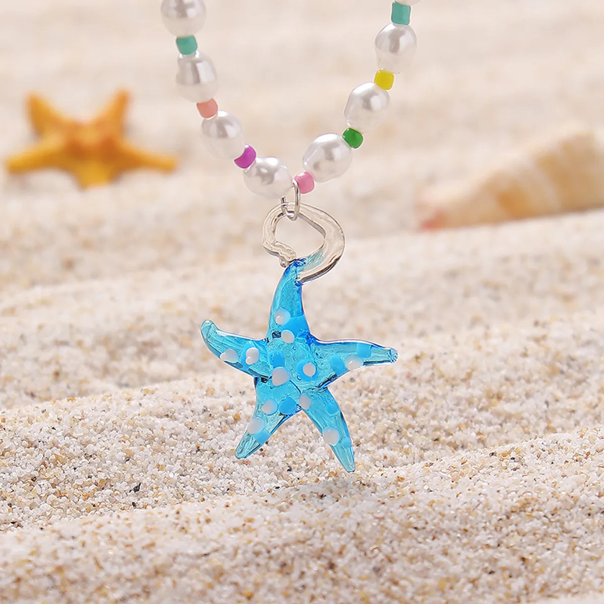 Beach Sweet Starfish Arylic Imitation Pearl Glass Wholesale Pendant Necklace