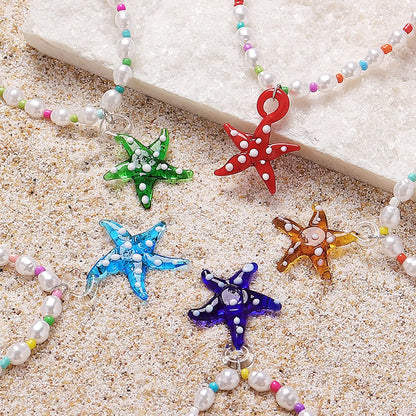 Beach Sweet Starfish Arylic Imitation Pearl Glass Wholesale Pendant Necklace