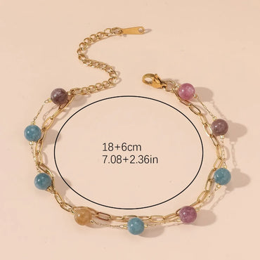 Beach Tropical Cool Style Geometric Colorful Splicing 304 Stainless Steel Inlay Natural Stone 18K Gold Plated Women'S Bracelets Anklet