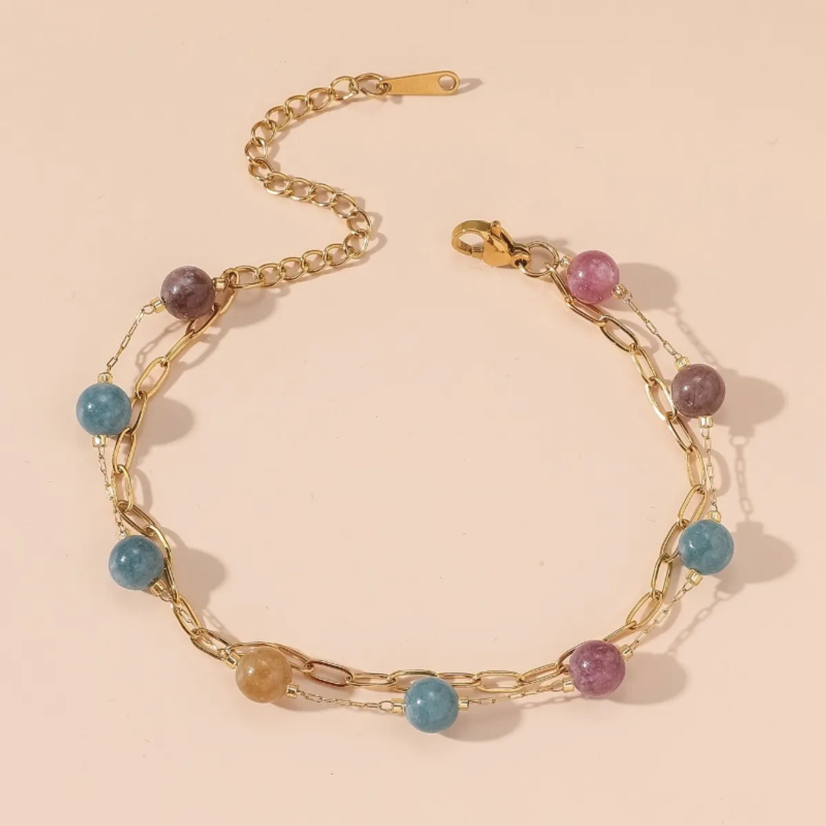 Beach Tropical Cool Style Geometric Colorful Splicing 304 Stainless Steel Inlay Natural Stone 18K Gold Plated Women'S Bracelets Anklet