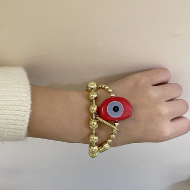 Beaded Cute Big Eye Metal Bracelet European And American Lock Pendant Bracelet