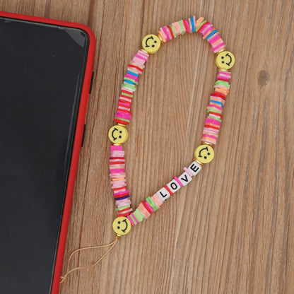 Beaded Mobile Phone Chain Love Irregular Rainbow Smile Soft  Short Mobile Phone Lanyard