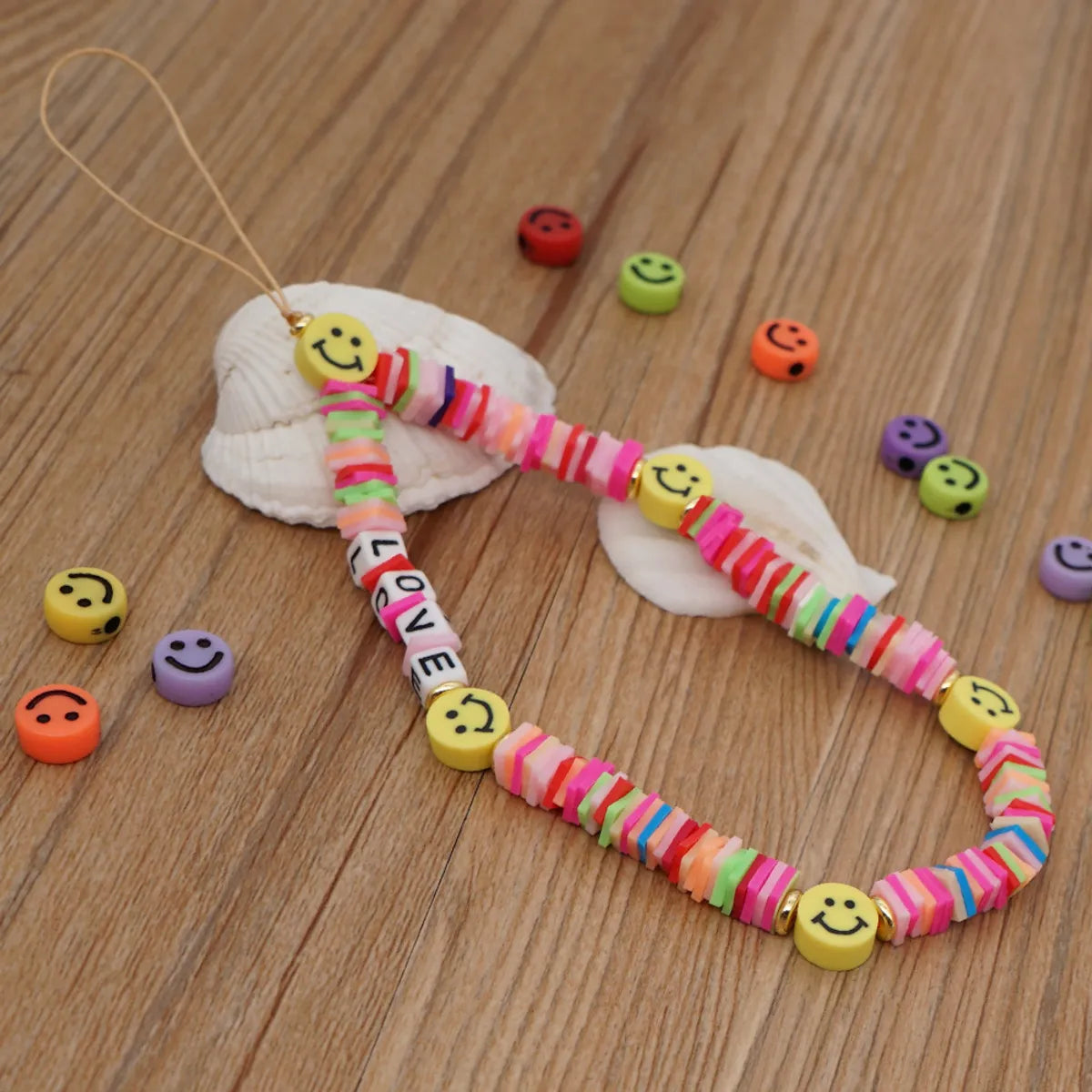 Beaded Mobile Phone Chain Love Irregular Rainbow Smile Soft  Short Mobile Phone Lanyard