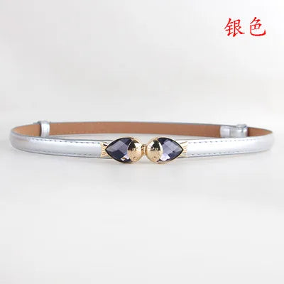 Belt Women'S Decorative Thin Belt Gemstone Double Buckle Adjustable Belt