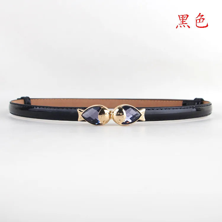 Belt Women'S Decorative Thin Belt Gemstone Double Buckle Adjustable Belt