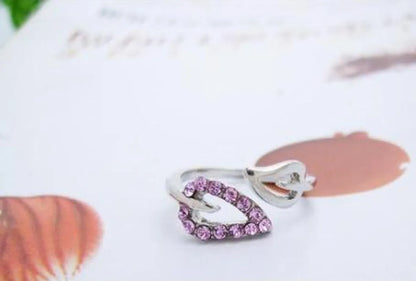 Best Selling Leaf Rhinestone Peach Heart Adjustable Knuckle Ring Female Flash Diamond Love Ring