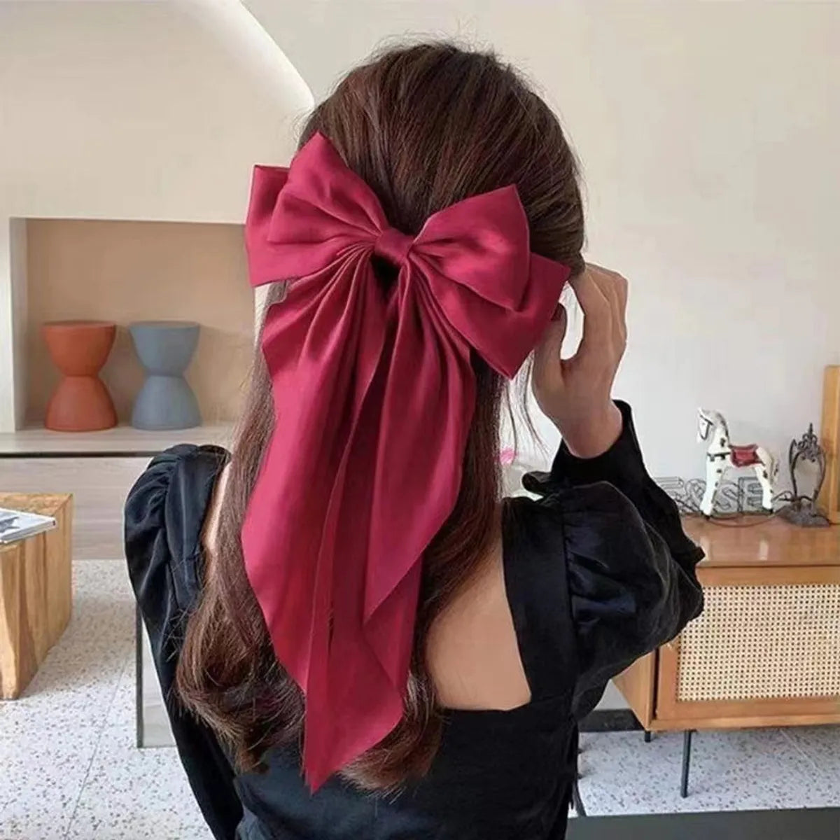 Big Bow Hairpin Red Clip Headwear Hair Rope Women'S Hair Rope Super Fairy Net Red Hair Card Back Of Head Black Hair Accessories