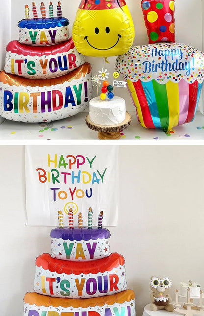 Birthday Cartoon Style Cute Exaggerated Cake Aluminum Film Indoor Outdoor Party Balloons