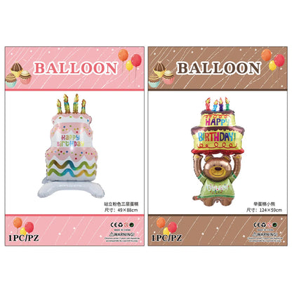 Birthday Cartoon Style Cute Letter Bear Cake Aluminum Film Indoor Party Balloons