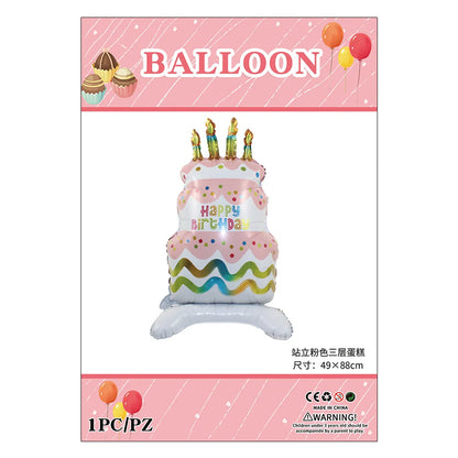 Birthday Cartoon Style Cute Letter Bear Cake Aluminum Film Indoor Party Balloons