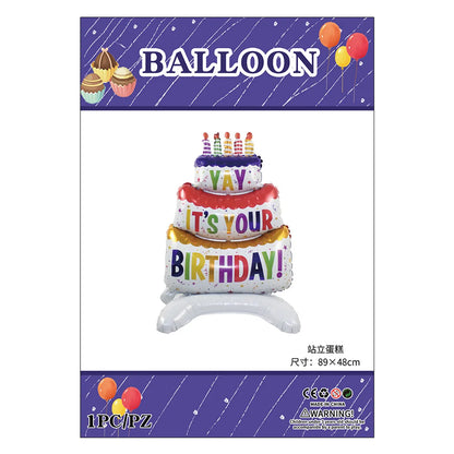 Birthday Cartoon Style Cute Letter Bear Cake Aluminum Film Indoor Party Balloons