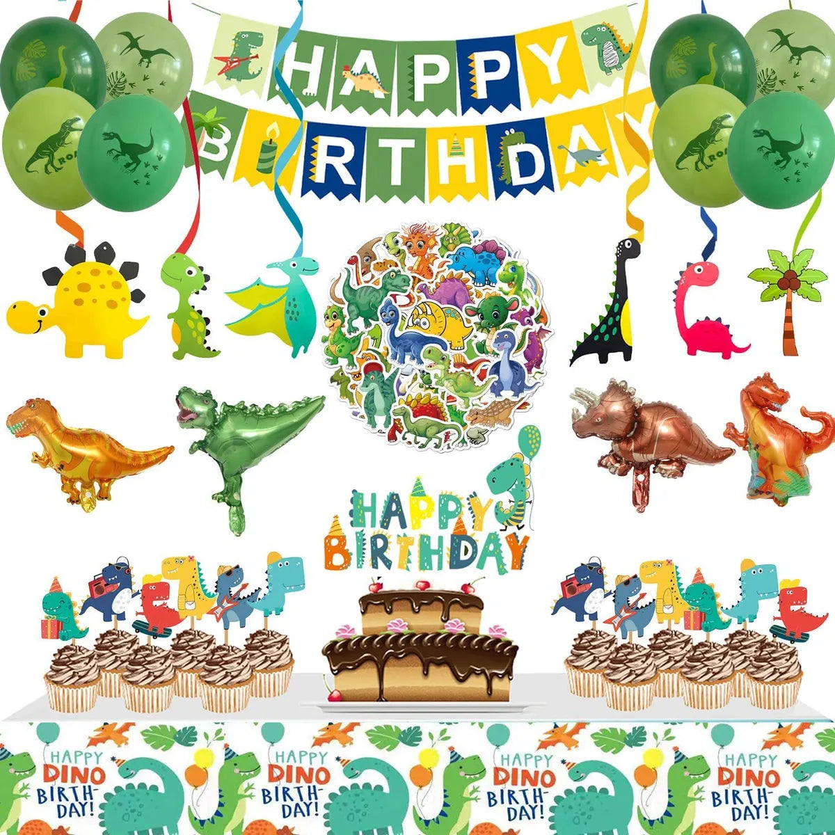 Birthday Cute Cartoon Letter Dinosaur Paper Party Hanging Ornaments Banner Balloons