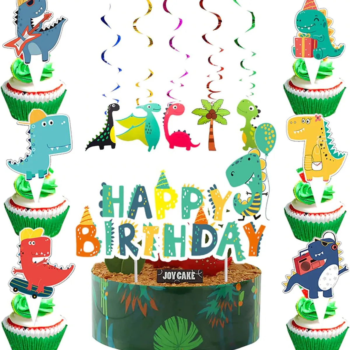 Birthday Cute Cartoon Letter Dinosaur Paper Party Hanging Ornaments Banner Balloons