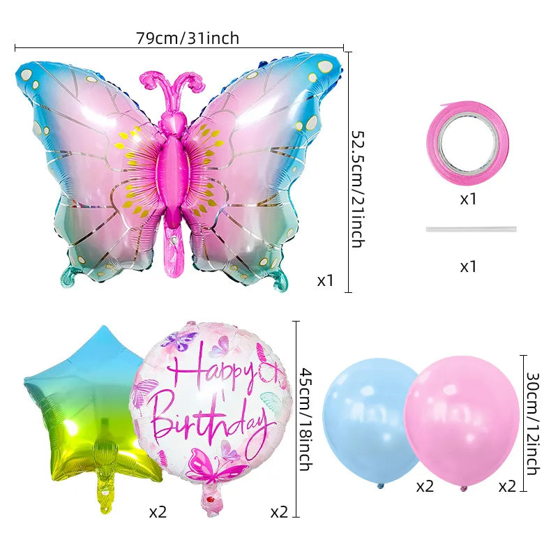 Birthday Cute Modern Style Letter Star Butterfly Aluminum Film Party Birthday Festival Balloons