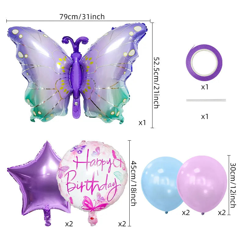 Birthday Cute Modern Style Letter Star Butterfly Aluminum Film Party Birthday Festival Balloons