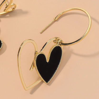 Black Asymmetric Heart Earrings