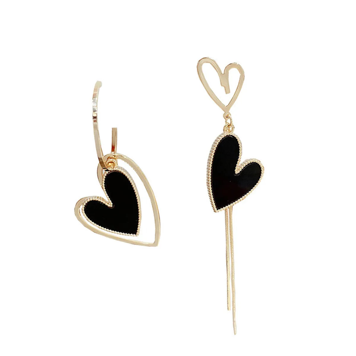 Black Asymmetric Heart Earrings