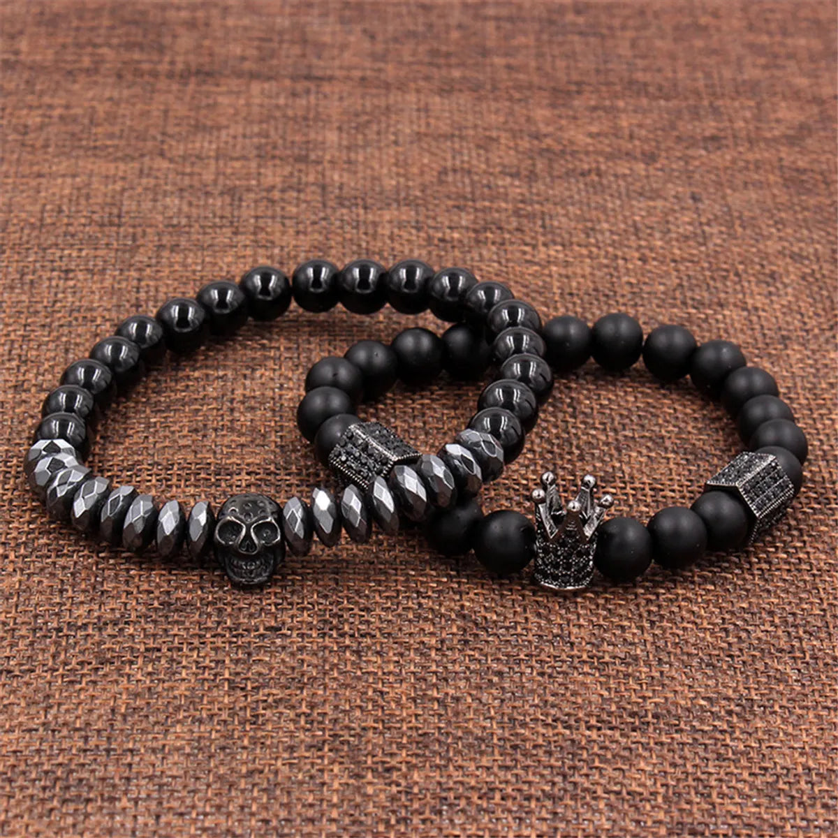 Black Frosted Stone Skull Head Bracelet