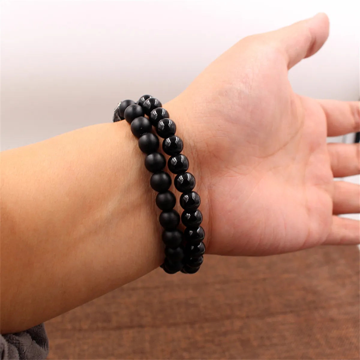 Black Frosted Stone Skull Head Bracelet