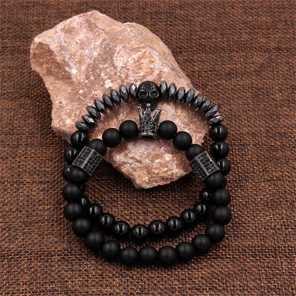 Black Frosted Stone Skull Head Bracelet