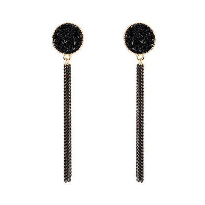 Black Retro Long Diamond Tassel Earrings