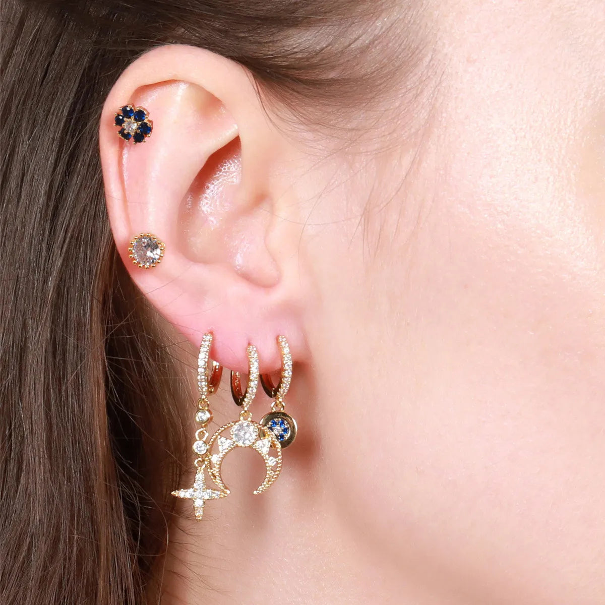 Geometric Brass Gem Earrings Ear Studs In Bulk