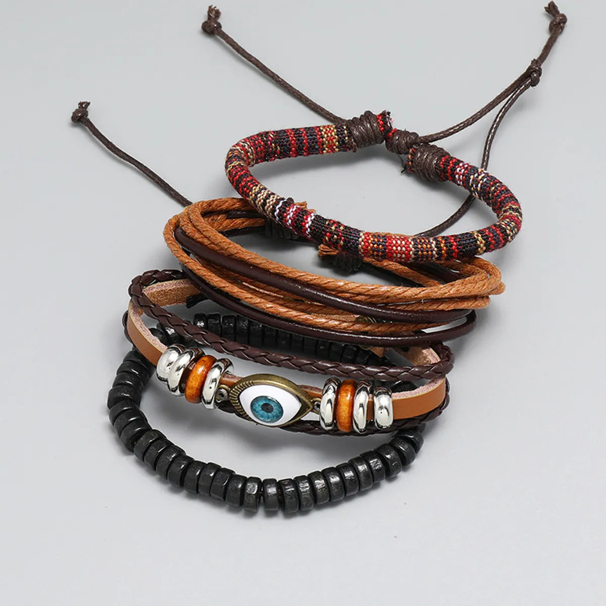 Simple Diy Four-Piece Combination Multi-Layer Cattle Leather Bracelet Vintage Weave Eye Bracelet Bohemian Ornament