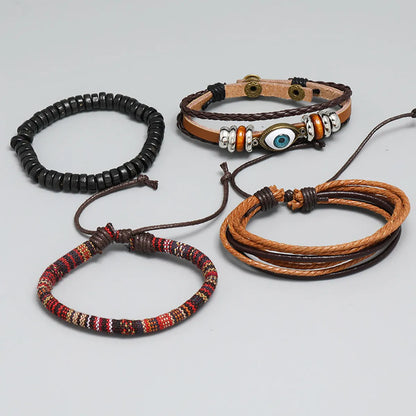 Simple Diy Four-Piece Combination Multi-Layer Cattle Leather Bracelet Vintage Weave Eye Bracelet Bohemian Ornament