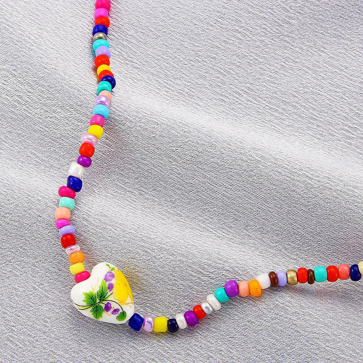 Bohemia Geometric Clashing Color Beaded Heart Necklace Wholesale Gooddiy