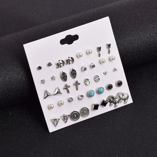 Ethnic Style Geometric Plating Alloy Artificial Gemstones Earrings Ear Studs