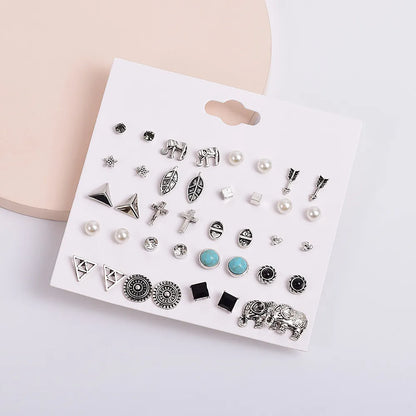 Ethnic Style Geometric Plating Alloy Artificial Gemstones Earrings Ear Studs