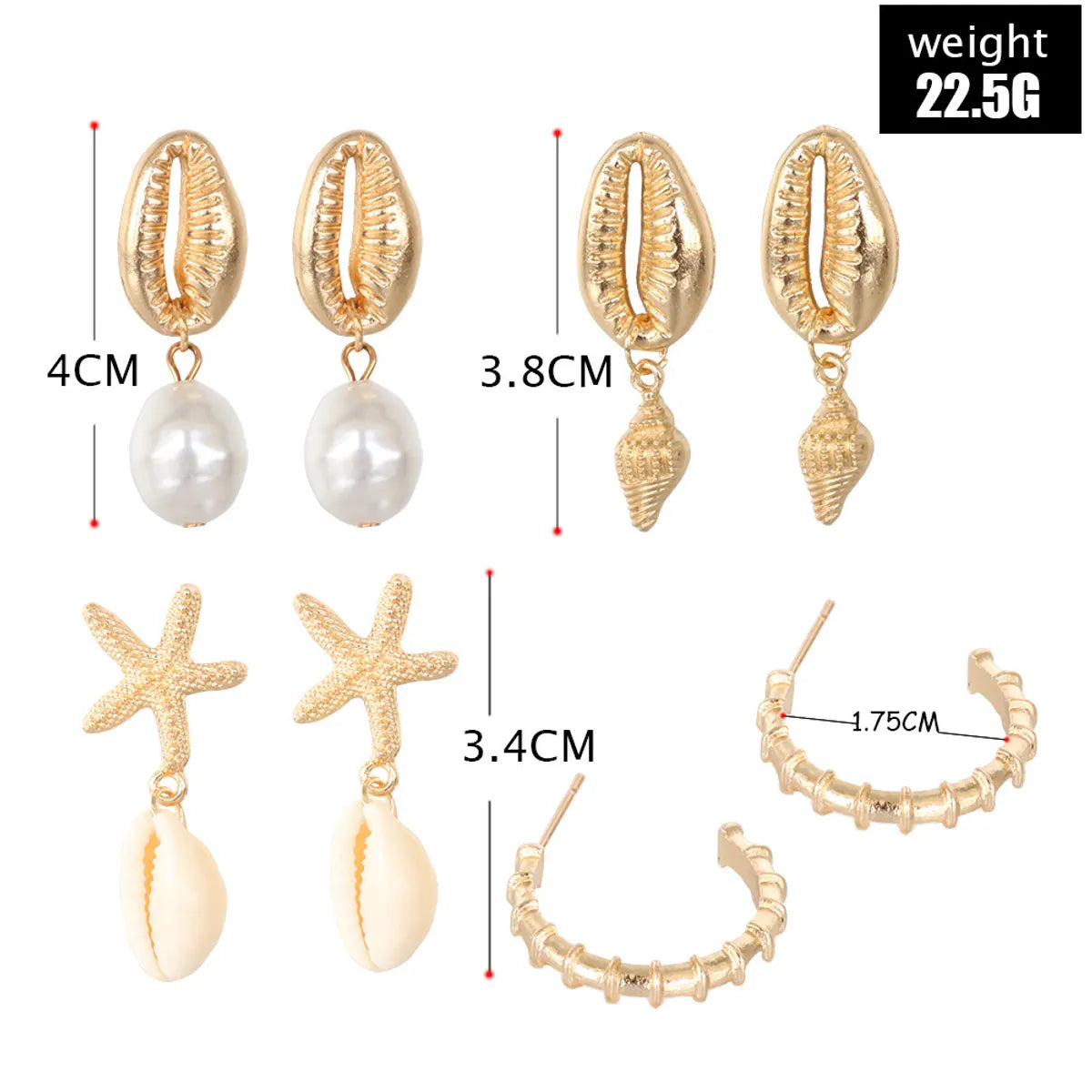 Bohemia Shells Pearl Conch Starfish Stud Earrings 4 Pairs Set Wholesale