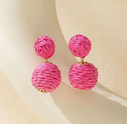 Bohemian Ball Raffia Handmade Women's Drop Earrings