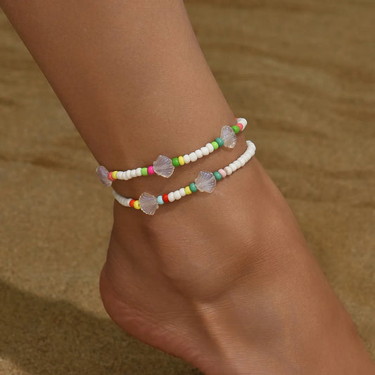 Bohemian Beach Shell Alloy Seed Bead Beaded Women's Anklet