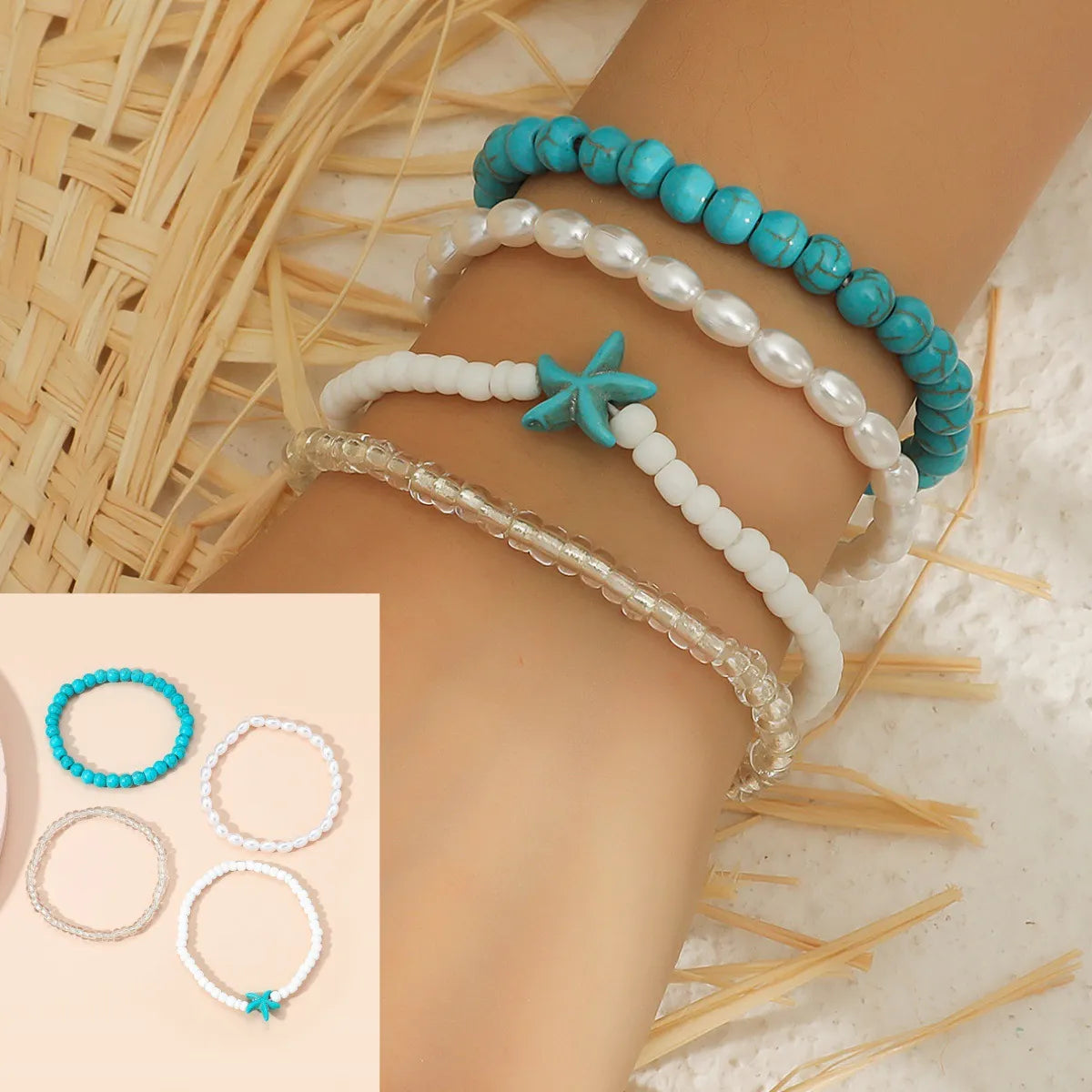 Bohemian Beach Tropical Starfish Turquoise Glass Seed Bead Wholesale Bracelets