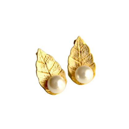 Bohemian Beautiful Pearl Leaf Stud Earrings Exquisite European And American Earrings