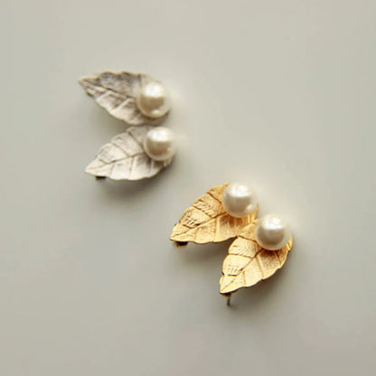 Bohemian Beautiful Pearl Leaf Stud Earrings Exquisite European And American Earrings