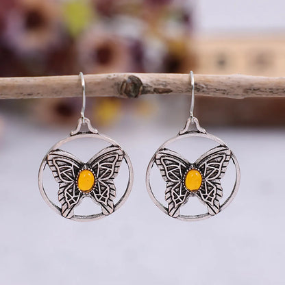 Bohemian Butterfly Alloy Hollow Out Inlay Rhinestones Women's Drop Earrings