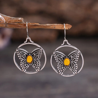 Bohemian Butterfly Alloy Hollow Out Inlay Rhinestones Women's Drop Earrings