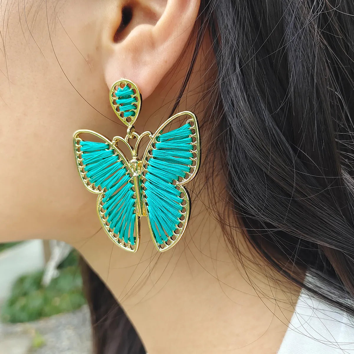 Bohemian Butterfly Cloth Metal Splicing Earrings